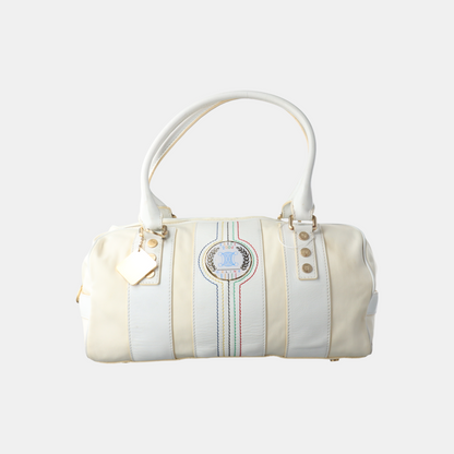 CELINE White Canvas Printed Single Shoulder Bag Handbag Golden hardware-(SKU)-13501989