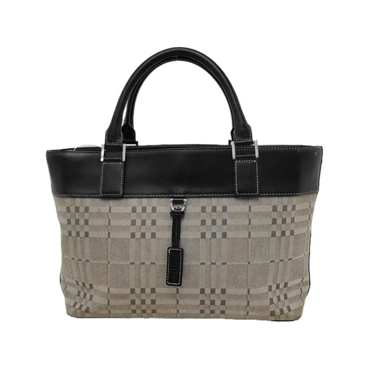 BURBERRY Tote bag Small size Gray Canvas Battle Horse Stripe Handbag Silver Hardware-(SKU)-944050541