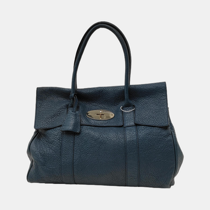 Mulberry Bayswater  Large size Dark Blue Cowhide Handbag Single Shoulder Bag Golden hardware-(SKU)-940347646
