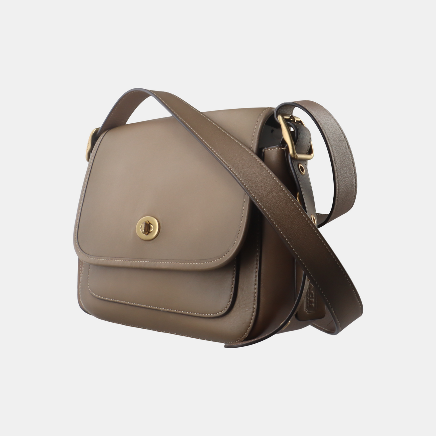 COACH RAMBLER Elephant Gray Calfskin Leather Crossbody Bag Golden hardware Removable shoulder strap-(SKU)-933856249