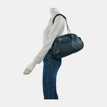 CELINE Dark blue cowhide shoulder bag Silver Hardware-(SKU)-945570761