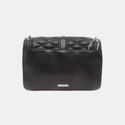 REBECCA MINKOFF Love  Black leather quilted crossbody single shoulder bag Golden hardware Removable shoulder strap-(SKU)-935256767
