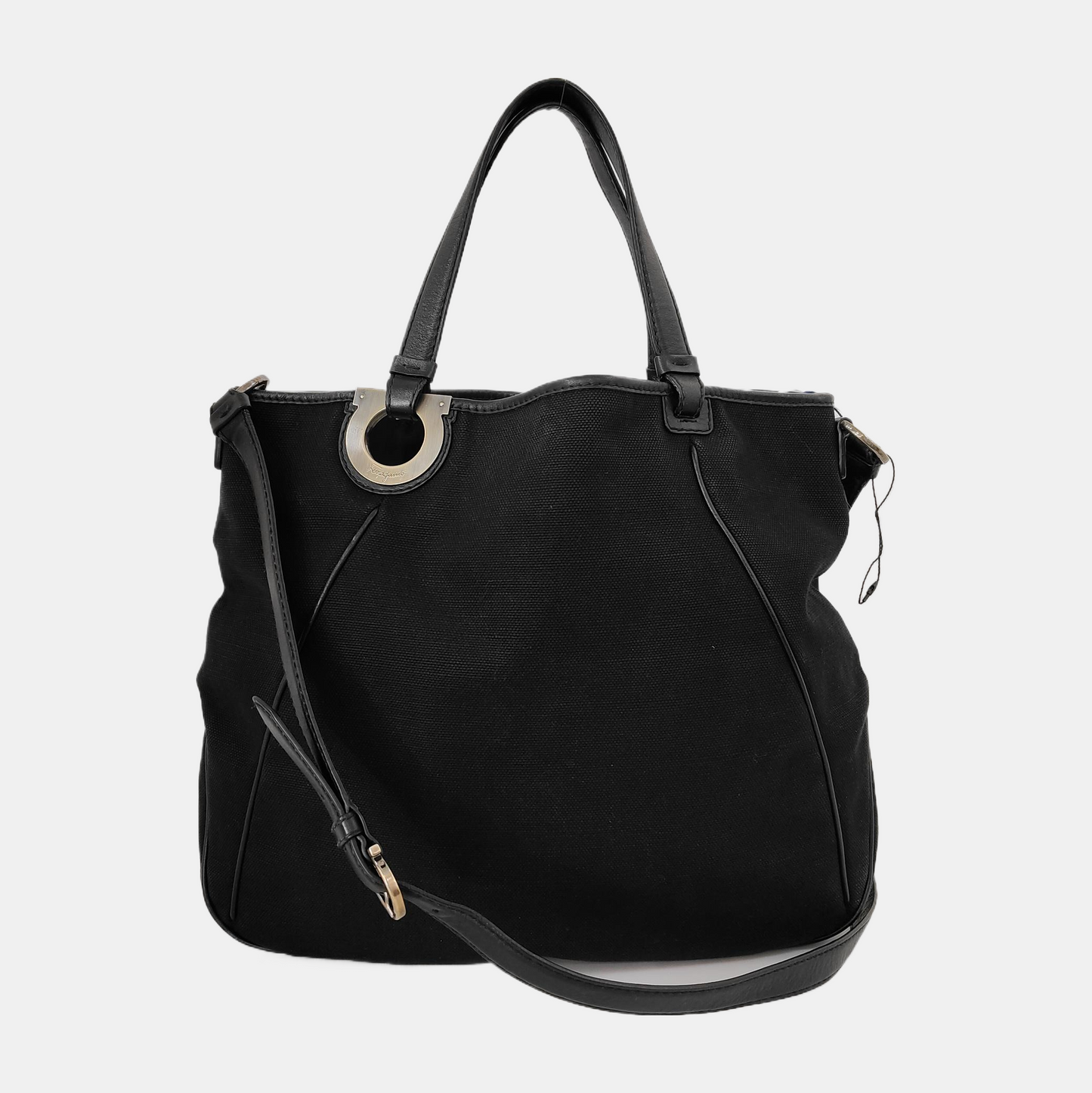 FERRAGAMO Tote bag Black Fabric Single Shoulder Bag Handbag Silver Hardware-(SKU)-942554388