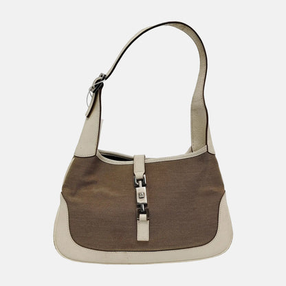 GUCCI Jackie 1961 Khaki Canvas Buckle Single Shoulder Handbag Crossbody Tote Silver Hardware-(SKU)-945694459