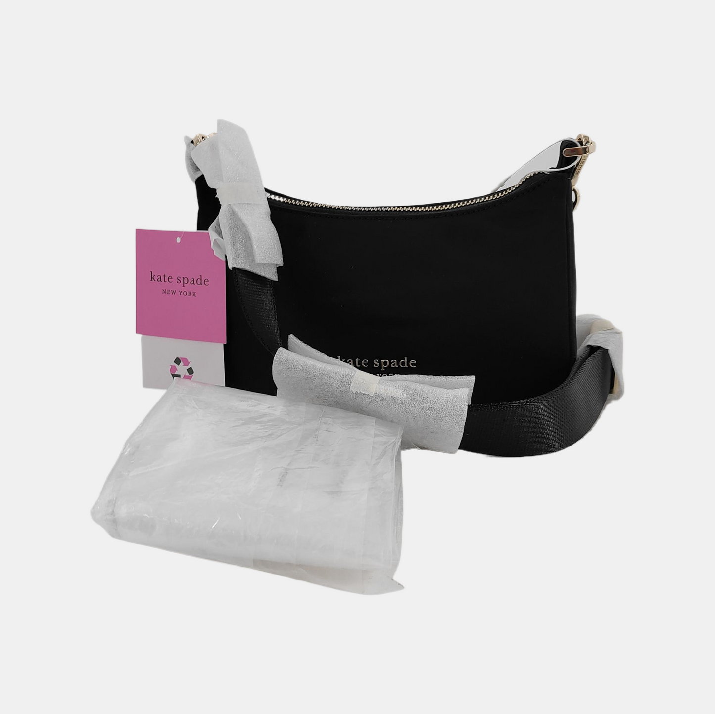 Kate Spade Black Nylon Crossbody Single Shoulder Bag Handbag Golden hardware Removable shoulder strap-(SKU)-944647989