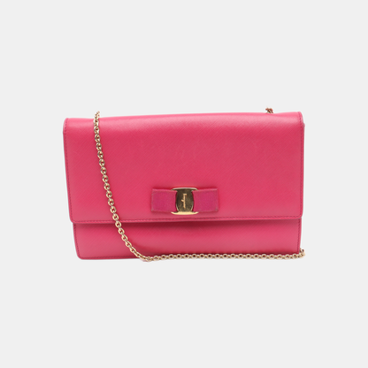 FERRAGAMO Ginny Pink Cowhide Embossed Single Shoulder Bag Crossbody Golden hardware-(SKU)-13042501