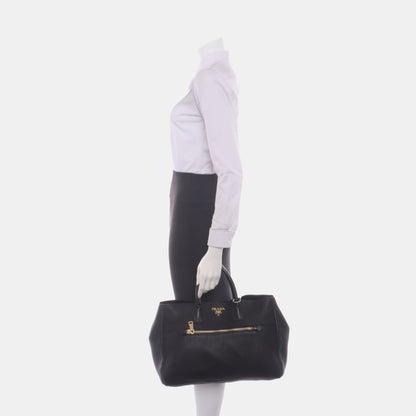 PRADA Tote bag Black Leather Handbag Crossbody Shoulder Bag Golden hardware-(SKU)-932708963