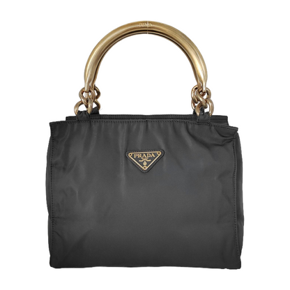PRADA Black Nylon Single Shoulder Bag Tote Bag Golden hardware-(SKU)-941799323