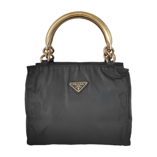 PRADA Black Nylon Single Shoulder Bag Tote Bag Golden hardware-(SKU)-941799323