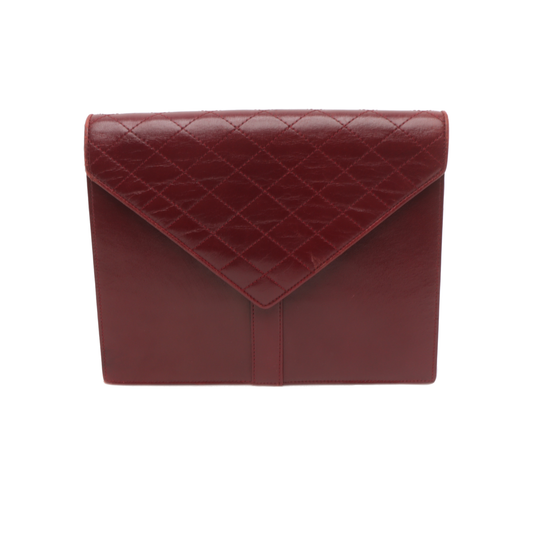 YSL Burgundy Leather Quilted Envelope Bag Handbag-(SKU)-932744673