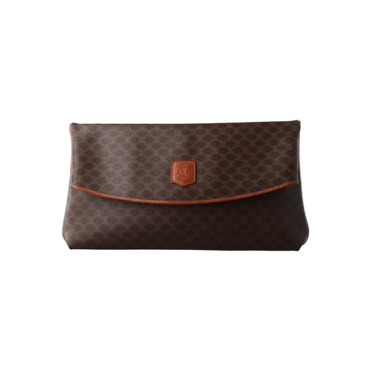 CELINE MACADAM CLUTCHES Brown Coated Canvas Triumph Clutch Golden hardware-(SKU)-14049943
