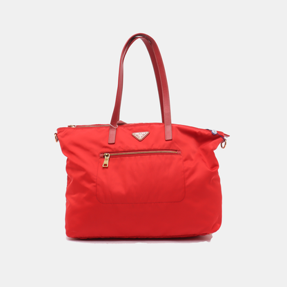 PRADA Tote bag Red Nylon Logo Single Shoulder Bag Crossbody Bag Handbag Golden hardware-(SKU)-13628648