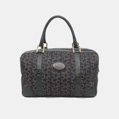 CELINE Dark Blue Canvas Triumphal Arch Handbag Golden hardware-(SKU)-933886003
