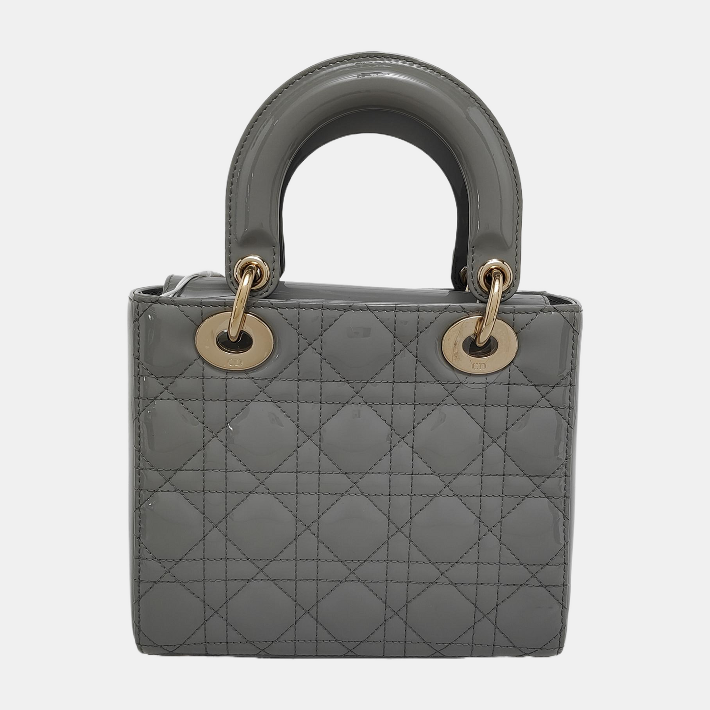 DIOR Lady Dior Small Size Blue Gray Patent Leather Cannage Quilted Diorella Shoulder Bag Tote Crossbody Bag with Detachable Strap-(SKU)-945787719