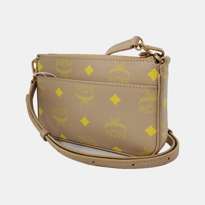 MCM DELMY mini Khaki Coated Canvas Monogram Single Shoulder Bag Handbag Crossbody Golden hardware shoulder straps-(SKU)-944497283