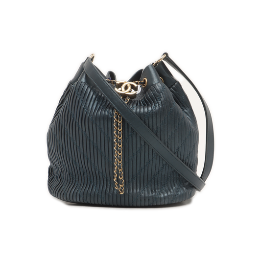 CHANEL DRAWSTRING Deep Blue Lamb Leather Quilted Shoulder Bag with Removable Strap-(SKU)-939912188