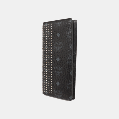 MCM Black Coated Canvas Stud Wallet Silver Hardware-(SKU)-938652403
