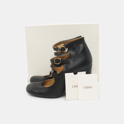 Chloé 38code Autumn and Spring Black Leather Women's High Heels-(SKU)-928396042