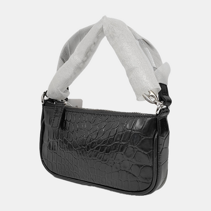 BY FAR Black Leather Crocodile Pattern Handbag Silver Hardware-(SKU)-944296444