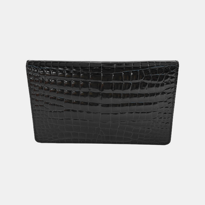 CELINE Black cowhide Arc de Triomphe crocodile-pattern clutch Golden hardware-(SKU)-941957231