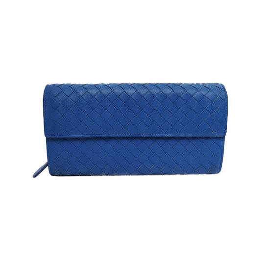 BOTTEGA VENETA Blue sheepskin woven wallet Silver Hardware-(SKU)-942953216