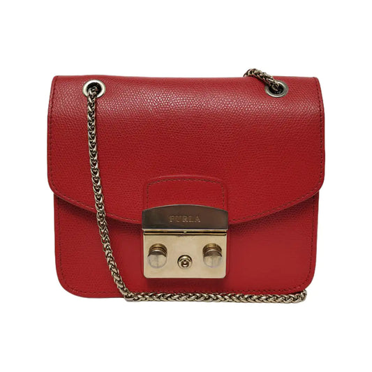 FURLA Red Leather Rivets Shoulder Bag Crossbody Bag Golden hardware-(SKU)-940159731