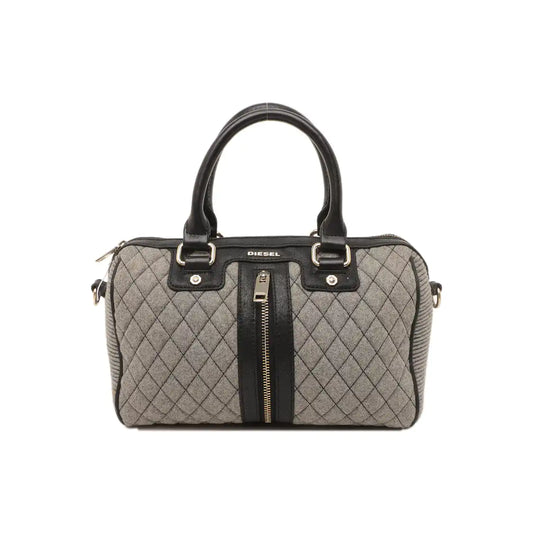 DIESEL Gray Fabric Quilted Single Shoulder Bag Golden hardware Removable shoulder strap-(SKU)-938079464