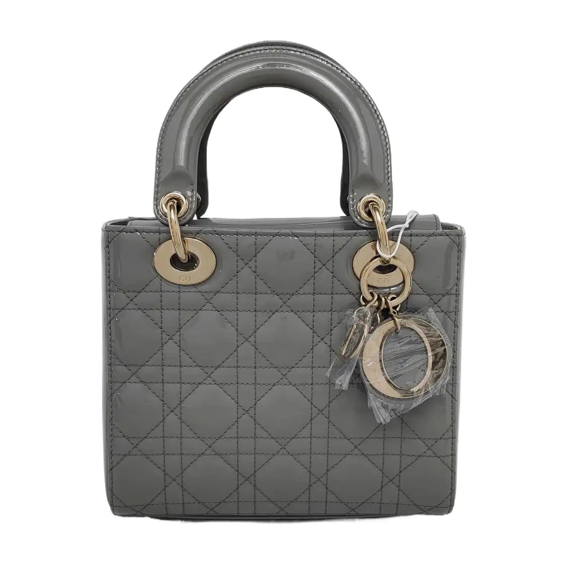 DIOR Lady Dior Small Size Blue Gray Patent Leather Cannage Quilted Diorella Shoulder Bag Tote Crossbody Bag with Detachable Strap-(SKU)-945787719