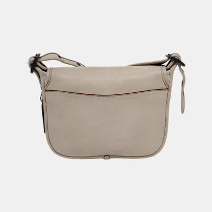 COACH SADDLE 23 Beige Leather Print Crossbody, Single Shoulder Bag Ruthenium color hardware Removable shoulder strap-(SKU)-944545101