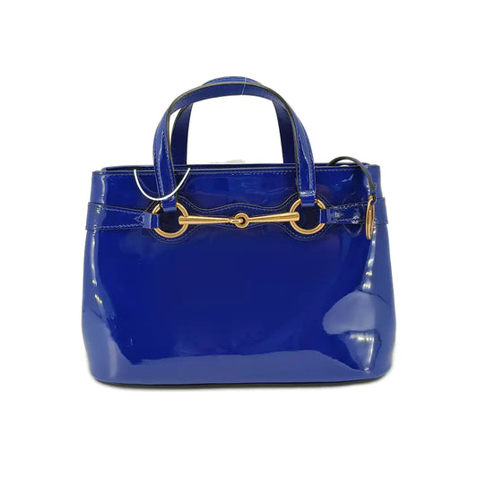 GUCCI Bright Bit Navy Blue Patent Leather Buckle Shoulder Bag Tote Crossbody Golden hardware Removable shoulder strap-(SKU)-939934256