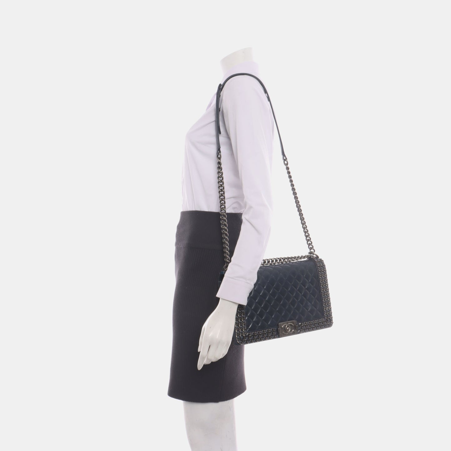 CHANEL BOY CHANEL Large Dark Blue Calfskin Quilted Shoulder Bag Backpack with Detachable Strap Rhodium Hardware 21 Compartments-(SKU)-931094440