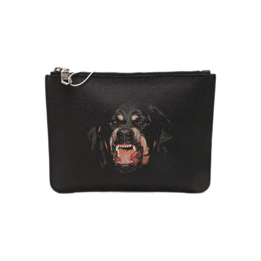 GIVENCHY Black Leather Printed Embossed Clutch Silver Hardware-(SKU)-14453406