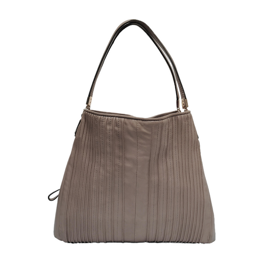 COACH Beige Leather Plaid Quilted Shoulder Bag Golden hardware-(SKU)-943927608