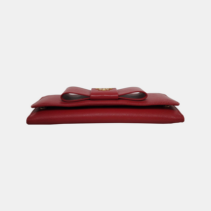 PRADA Fiocco Bow Red Leather Wallet Golden hardware-(SKU)-945456759