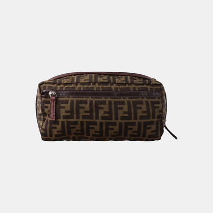 FENDI 棕色织物双F提花手拿包 Silver Hardware-(SKU)-934821117