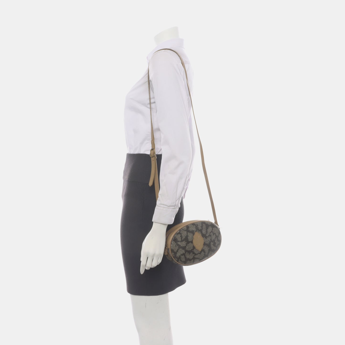 YSL Grey Coated Canvas Animal Print Crossbody Bag Single Shoulder Bag Black hardware-(SKU)-935282127
