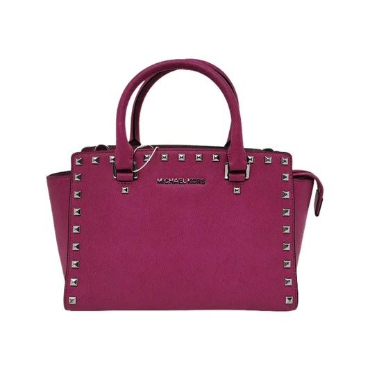 MICHAEL KORS Selma Blush Pink Leather Embossed Studs Single Shoulder Bag Tote Bag Silver Hardware Removable shoulder strap-(SKU)-940156250