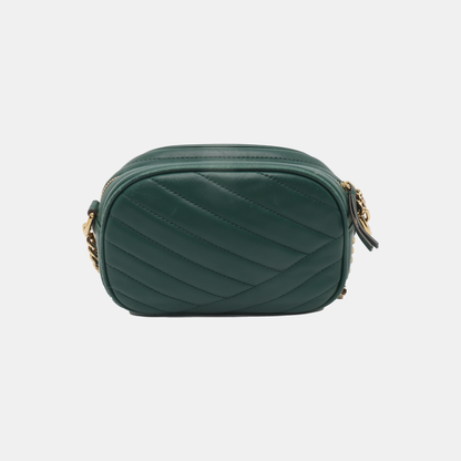 TORY BURCH Kira Small size Dark Green Sheepskin Quilted Crossbody Single Shoulder Bag Golden hardware-(SKU)-936318377