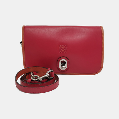 LOEWE Fuchsia Cowhide Single Shoulder Bag Crossbody Silver Hardware Removable shoulder strap-(SKU)-945199210