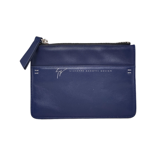 GIUSEPPE ZANOTTI Dark Blue Leather Clutch Silver Hardware-(SKU)-940352011