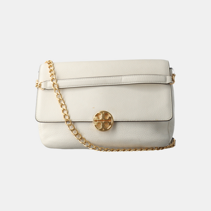 TORY BURCH Chelsea White Leather Crossbody Shoulder Bag Handbag Golden hardware-(SKU)-937687328