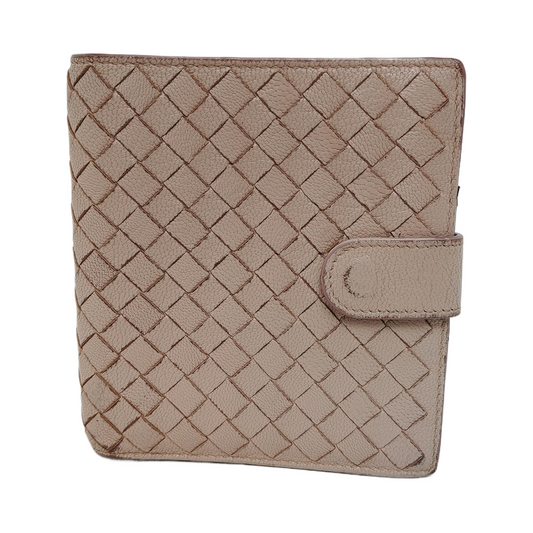 BOTTEGA VENETA Beige Calfskin Woven Wallet Silver Hardware-(SKU)-945922858