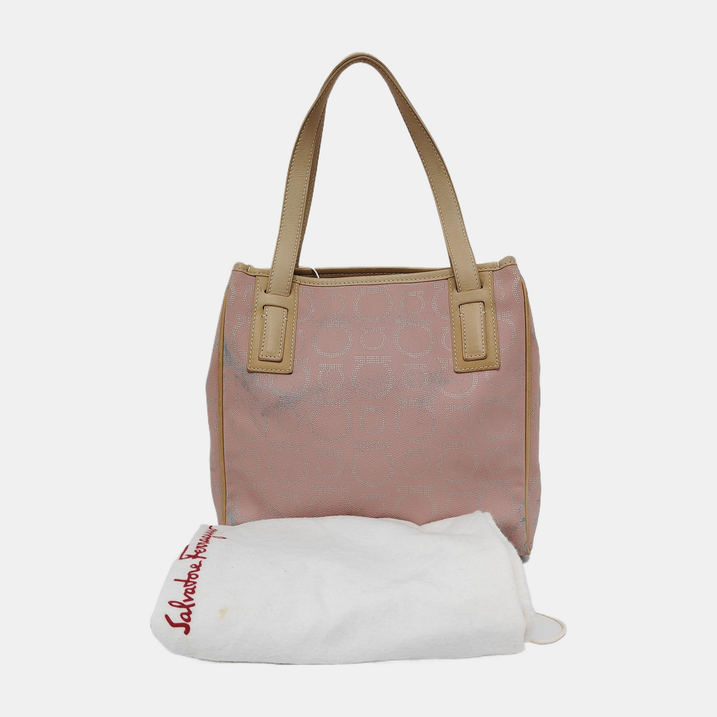 FERRAGAMO Gancini Pink Coated Canvas Handbag Silver Hardware-(SKU)-943535925