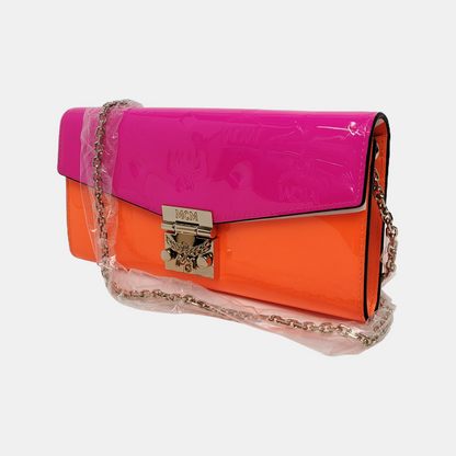 MCM PATRICIA Large size Multicolor Patent Leather Monogrammed Bay Leaf Knot Crossbody Bag Silver Hardware Removable shoulder strap-(SKU)-944006342