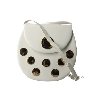 YSL White Cowhide Badge Backpack Shoulder Bag Crossbody Bag Golden hardware-(SKU)-12304676