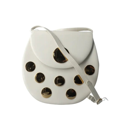 YSL White Cowhide Badge Backpack Shoulder Bag Crossbody Bag Golden hardware-(SKU)-12304676