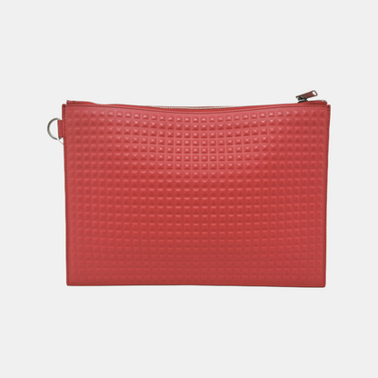 BALENCIAGA Red Cowhide Relief Clutch Bag Silver Hardware-(SKU)-945646608