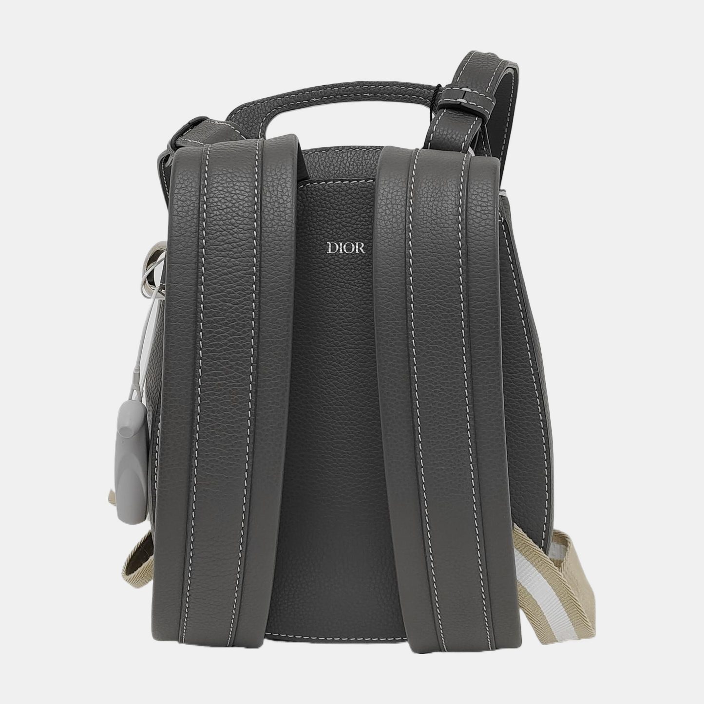 DIOR Gallop Mini Dark Gray Leather Saddle Bag Backpack with Silver Hardware Removable Strap-(SKU)-943857076