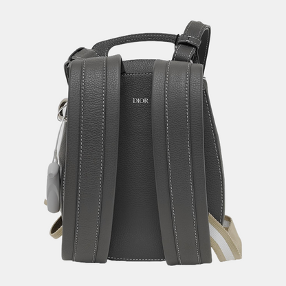 DIOR Gallop Mini Dark Gray Leather Saddle Bag Backpack with Silver Hardware Removable Strap-(SKU)-943857076