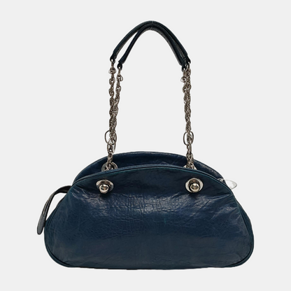 CELINE Dark blue cowhide shoulder bag Silver Hardware-(SKU)-945570761